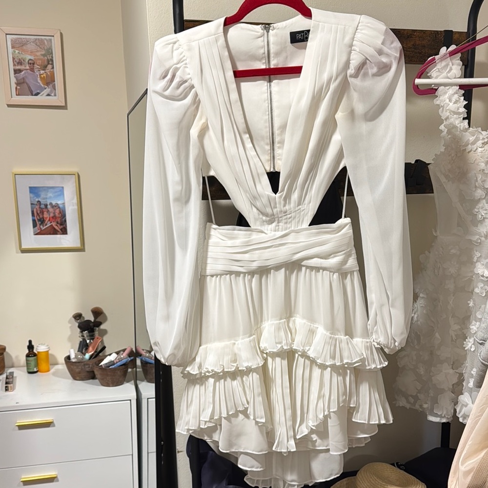 PatBO White Ruffled Tiered Long Sleeve Dress - Picture 2 of 5